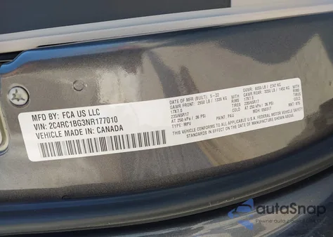 2022 Chrysler Pacifica Touring L из США, поврежденный, VIN 2C4RC1BG3NR177010